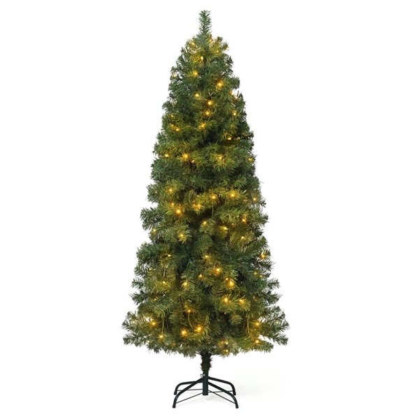 CAPHAUS 4.5-ft Pre-Lit LED Slim Pencil Tree Artificial Christmas Tree with 150 Lights and Foldable Stand