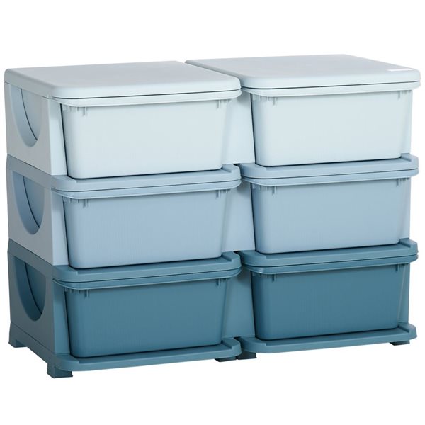 Qaba Kids' Toy Storage Organizer w/ 6 Plastic Bins - Blue