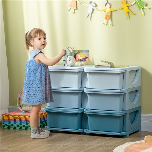 Qaba Kids' Toy Storage Organizer w/ 6 Plastic Bins - Blue