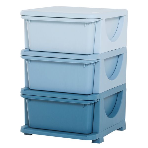 Qaba Kids' Toy Storage Organizer w/ 3 Plastic Bins - Blue
