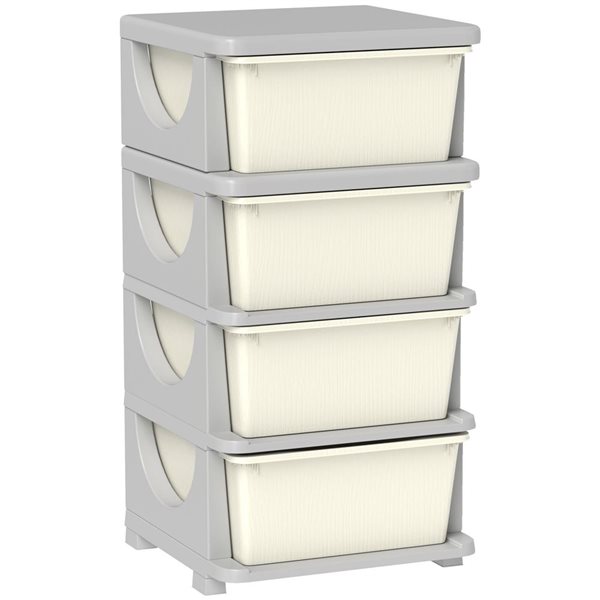 Qaba Kids' Toy Storage Organizer w/ 4 Plastic Bins - Cream