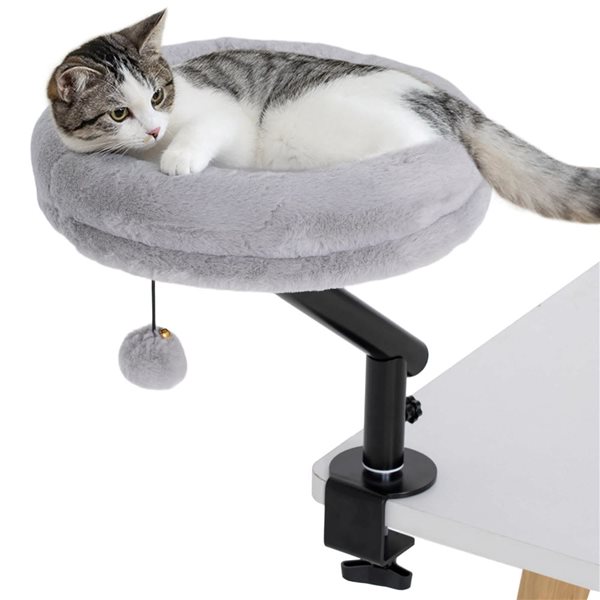 PawHut Grey 360° Rotatable Adjustable Height Desktop Cat Bed for Home Office