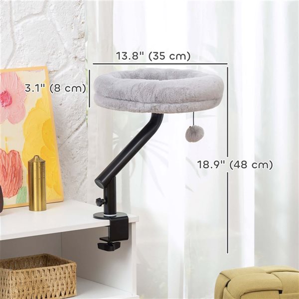 PawHut Grey 360° Rotatable Adjustable Height Desktop Cat Bed for Home Office