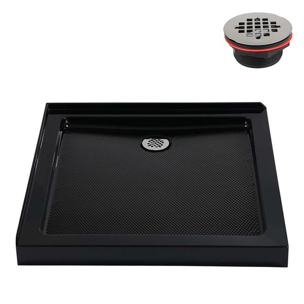 Streamline 32 x 32-in Corner Acrylic Shower Base w/ Included Right Side Drain - Gloss Black