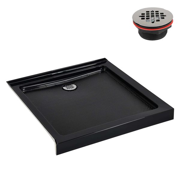 Streamline 32 x 32-in Corner Acrylic Shower Base w/ Included Right Side Drain - Gloss Black