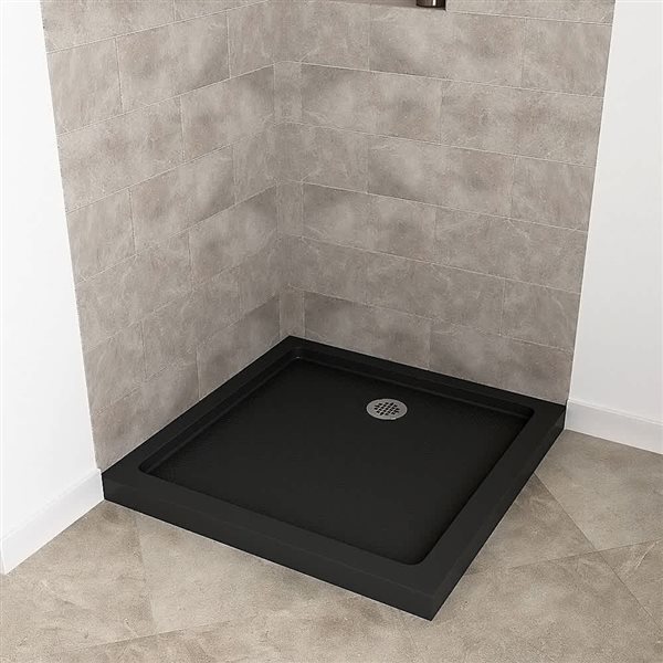 Streamline 32 x 32-in Corner Acrylic Shower Base w/ Included Right Side Drain - Gloss Black