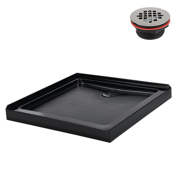 Streamline 32 x 32-in Corner Acrylic Shower Base w/ Included Right Side Drain - Gloss Black