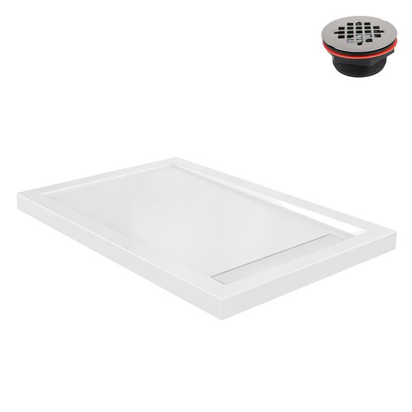 Streamline 60 x 36-in Alcove PP Shower Base w/ Included Left Drain - Gloss White