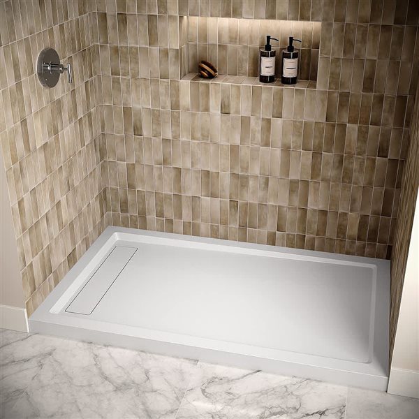 Streamline 60 x 36-in Alcove PP Shower Base w/ Included Left Drain - Gloss White