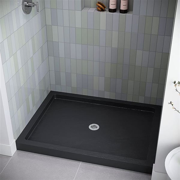 Streamline 48 x 36-in Alcove Acrylic Shower Base w/ Included Centre Drain - Matte Black