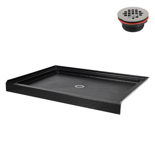 Streamline 48 x 36-in Alcove Acrylic Shower Base w/ Included Centre Drain - Matte Black