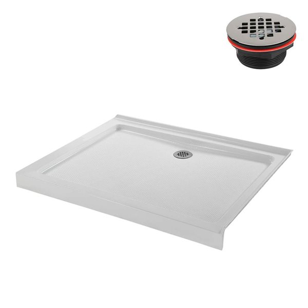 Streamline 48 x 34-in Corner Acrylic Shower Base w/ Included Left Drain - Gloss White