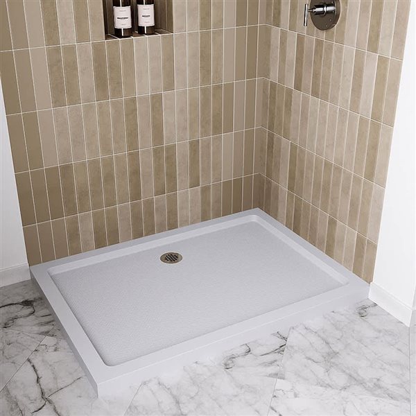 Streamline 48 x 34-in Corner Acrylic Shower Base w/ Included Left Drain - Gloss White