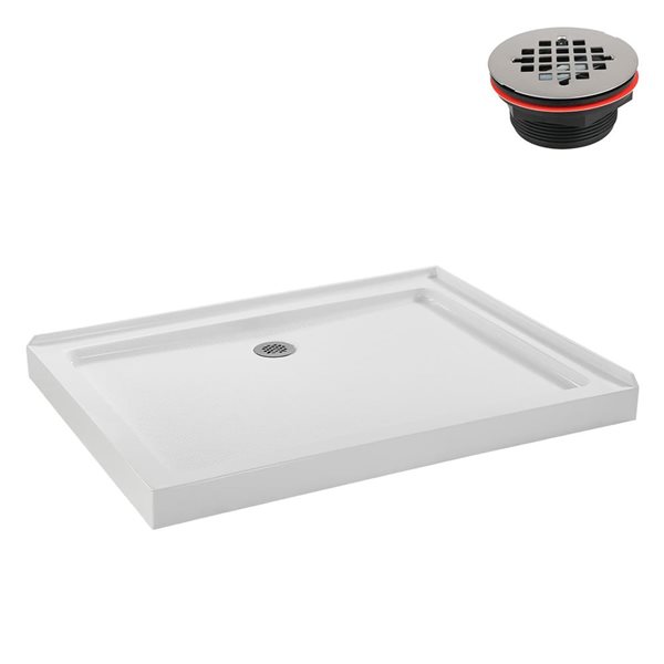 Streamline 48 x 34-in Corner Acrylic Shower Base w/ Included Left Drain - Gloss White