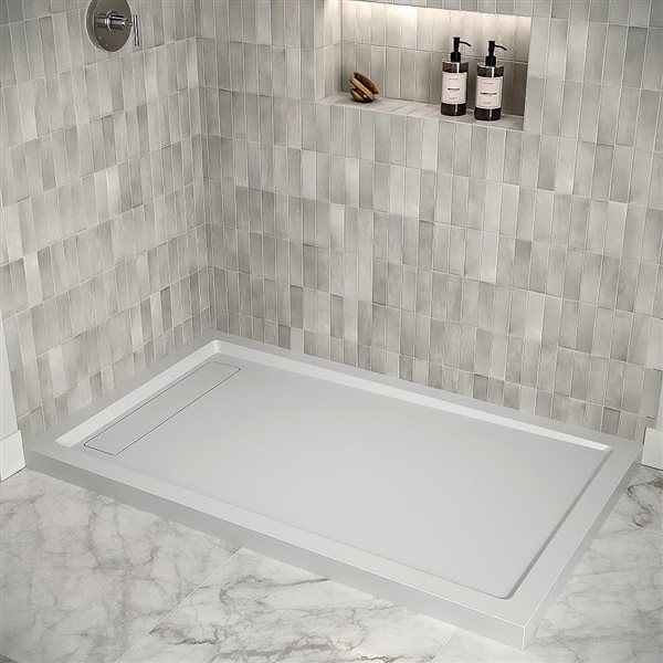 Streamline 60 x 36-in Corner PP Shower Base w/ Included Left Side Drain - Gloss White