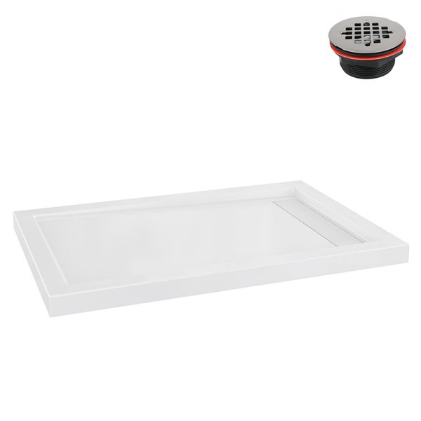 Streamline 60 x 36-in Corner PP Shower Base w/ Included Left Side Drain - Gloss White