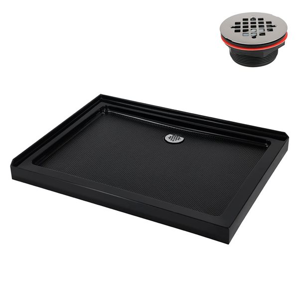 Streamline 42 x 34-in Corner Acrylic Shower Base w/ Included Right Side Drain - Gloss Black