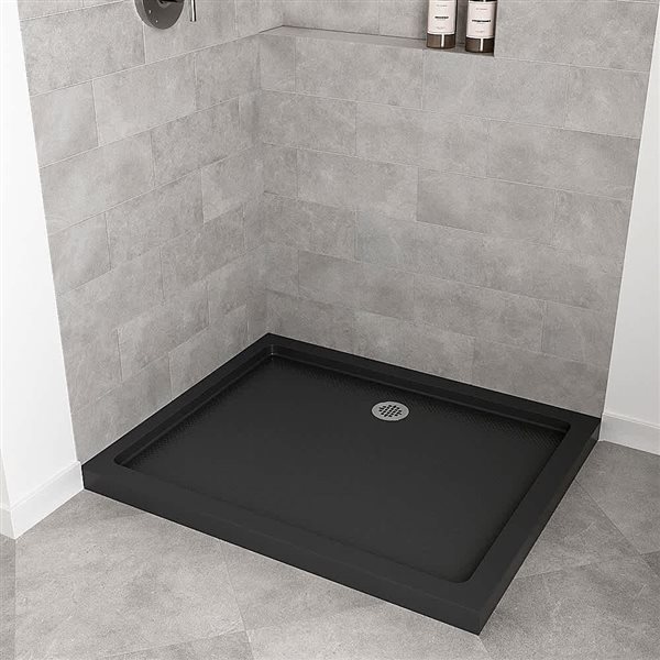Streamline 42 x 34-in Corner Acrylic Shower Base w/ Included Right Side Drain - Gloss Black
