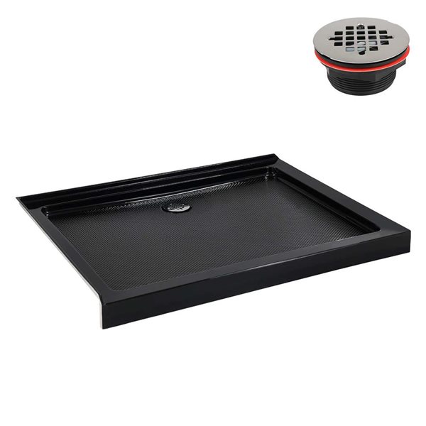 Streamline 42 x 34-in Corner Acrylic Shower Base w/ Included Right Side Drain - Gloss Black