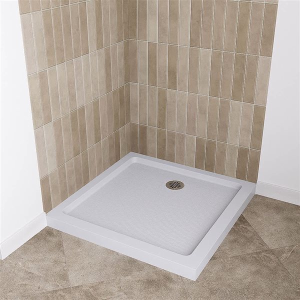 Streamline 32 x 32-in Corner Acrylic Shower Base w/ Included Right Side Drain - Gloss White