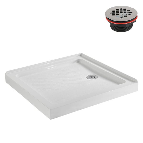 Streamline 32 x 32-in Corner Acrylic Shower Base w/ Included Right Side Drain - Gloss White