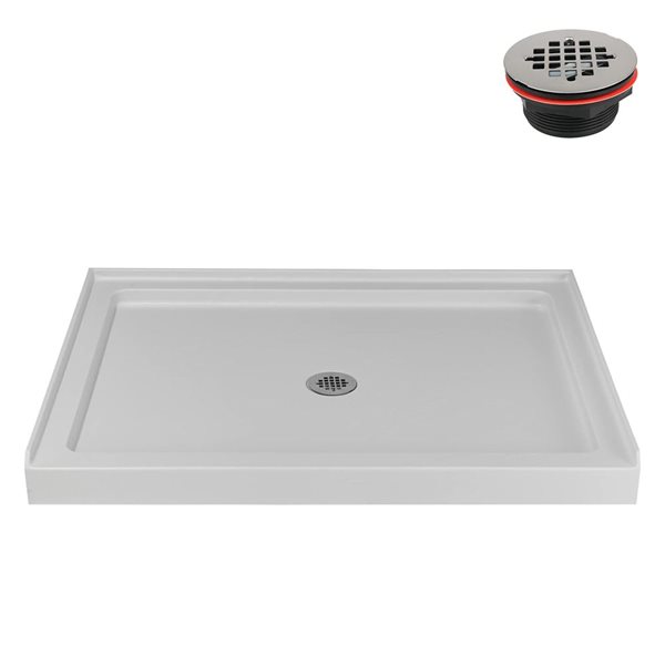 Streamline 48 x 36-in Alcove Acrylic Shower Base w/ Included Centre Drain - Matte White