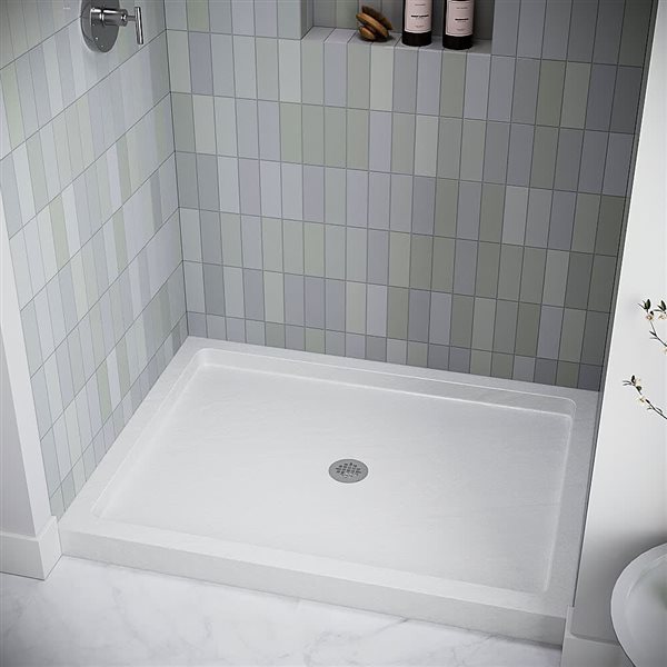 Streamline 48 x 36-in Alcove Acrylic Shower Base w/ Included Centre Drain - Matte White