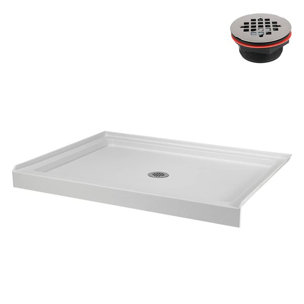 Streamline 48 x 36-in Alcove Acrylic Shower Base w/ Included Centre Drain - Matte White