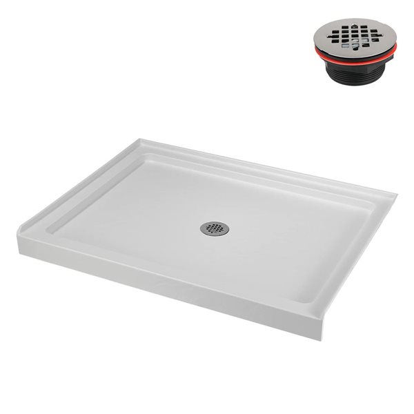Streamline 48 x 36-in Alcove Acrylic Shower Base w/ Included Centre Drain - Matte White
