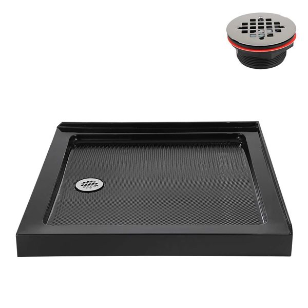 Streamline 32 x 32-in Corner Acrylic Shower Base w/ Included Left Side Drain - Gloss Black