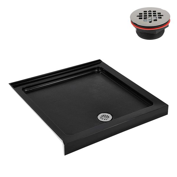 Streamline 32 x 32-in Corner Acrylic Shower Base w/ Included Left Side Drain - Gloss Black