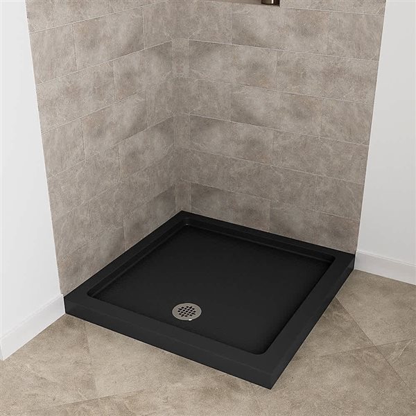Streamline 32 x 32-in Corner Acrylic Shower Base w/ Included Left Side Drain - Gloss Black