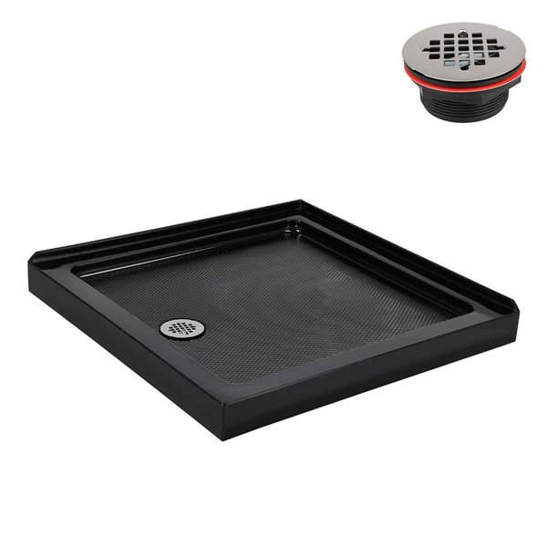 Streamline 32 x 32-in Corner Acrylic Shower Base w/ Included Left Side Drain - Gloss Black