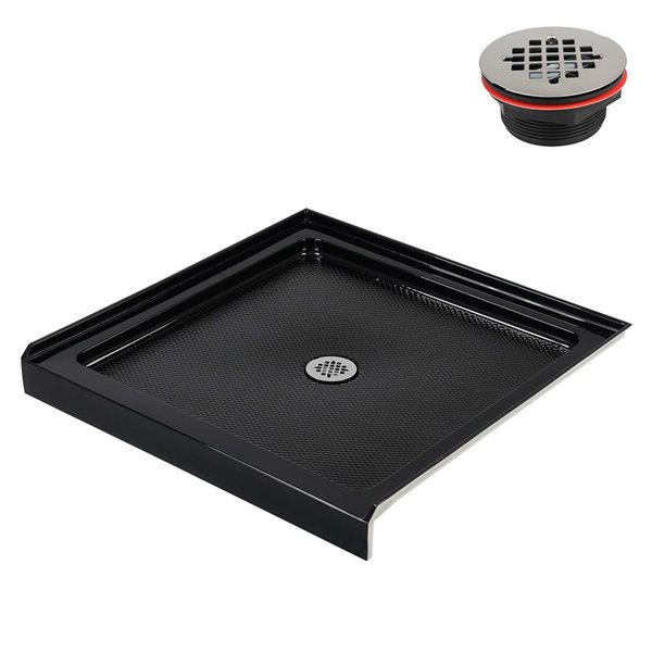 Streamline 32 x 32-in Alcove Acrylic Shower Base w/ Included Centre Drain - Gloss Black