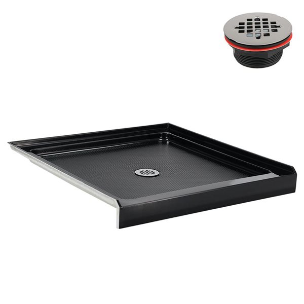 Streamline 32 x 32-in Alcove Acrylic Shower Base w/ Included Centre Drain - Gloss Black