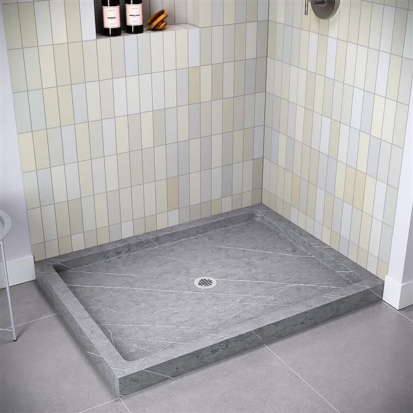 Streamline 48 x 36-in Corner Acrylic Shower Base w/ Included Centre Drain - Matte Grey