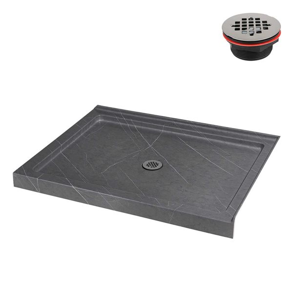 Streamline 48 x 36-in Corner Acrylic Shower Base w/ Included Centre Drain - Matte Grey