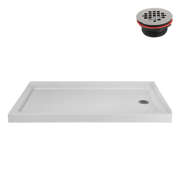 Streamline 60 x 36-in Corner Acrylic Shower Base w/ Included Right Side Drain - Matte White