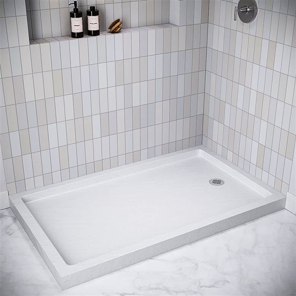 Streamline 60 x 36-in Corner Acrylic Shower Base w/ Included Right Side Drain - Matte White