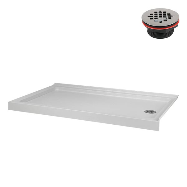 Streamline 60 x 36-in Corner Acrylic Shower Base w/ Included Right Side Drain - Matte White
