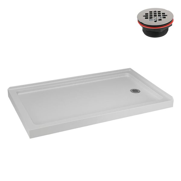 Streamline 60 x 36-in Corner Acrylic Shower Base w/ Included Right Side Drain - Matte White