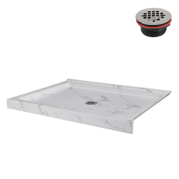 Streamline 48 x 36-in Corner Acrylic Shower Base w/ Included Centre Drain - Matte Marble