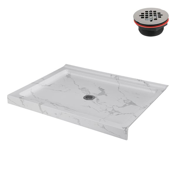 Streamline 48 x 36-in Corner Acrylic Shower Base w/ Included Centre Drain - Matte Marble