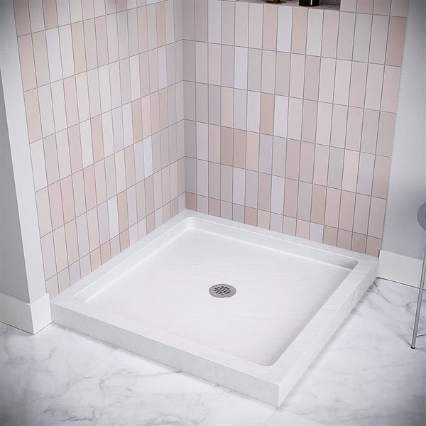 Streamline 36 x 36-in Corner Acrylic Shower Base w/ Included Centre Drain - Matte White