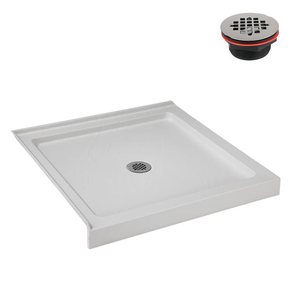 Streamline 36 x 36-in Corner Acrylic Shower Base w/ Included Centre Drain - Matte White