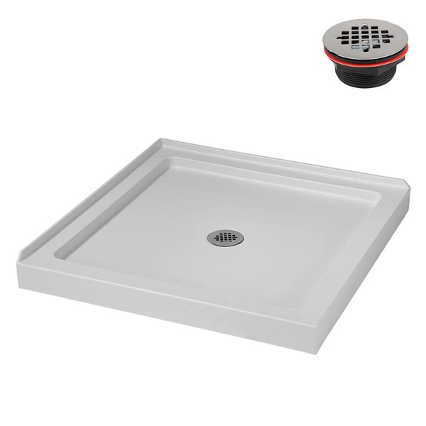 Streamline 36 x 36-in Corner Acrylic Shower Base w/ Included Centre Drain - Matte White