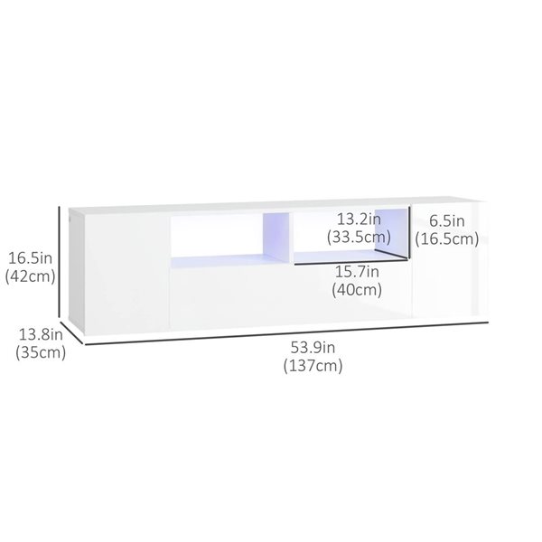 HOMCOM High Gloss TV Cabinet Stand for TVs up to 60-in with LED Lights - White