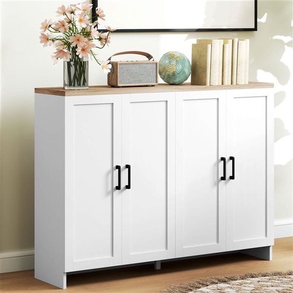 HOMCOM Modern Sideboard Buffet Cabinet with Adjustable Shelves - White/Oak