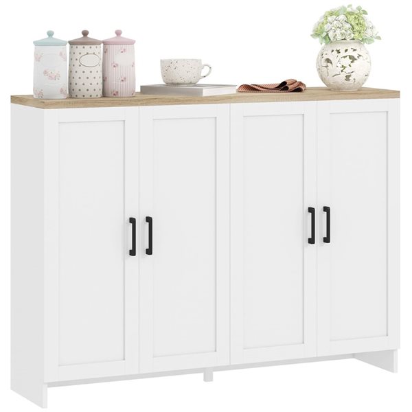 HOMCOM Modern Sideboard Buffet Cabinet with Adjustable Shelves - White/Oak