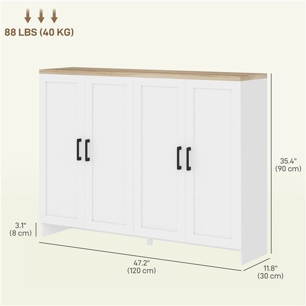 HOMCOM Modern Sideboard Buffet Cabinet with Adjustable Shelves - White/Oak